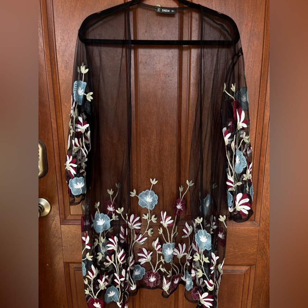 Floral Embroidered Sheer Kimono